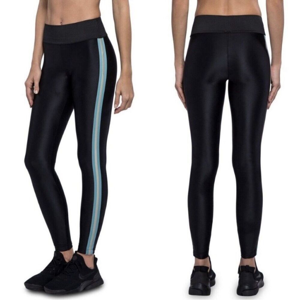 Koral Leggings XS Tone High Rise Energy Black Liquid Gloss Lustrous Side Stripe